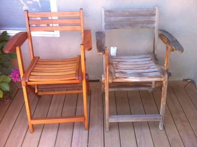 Teak chairs before and after refinishing, from Menacho’s official gallery