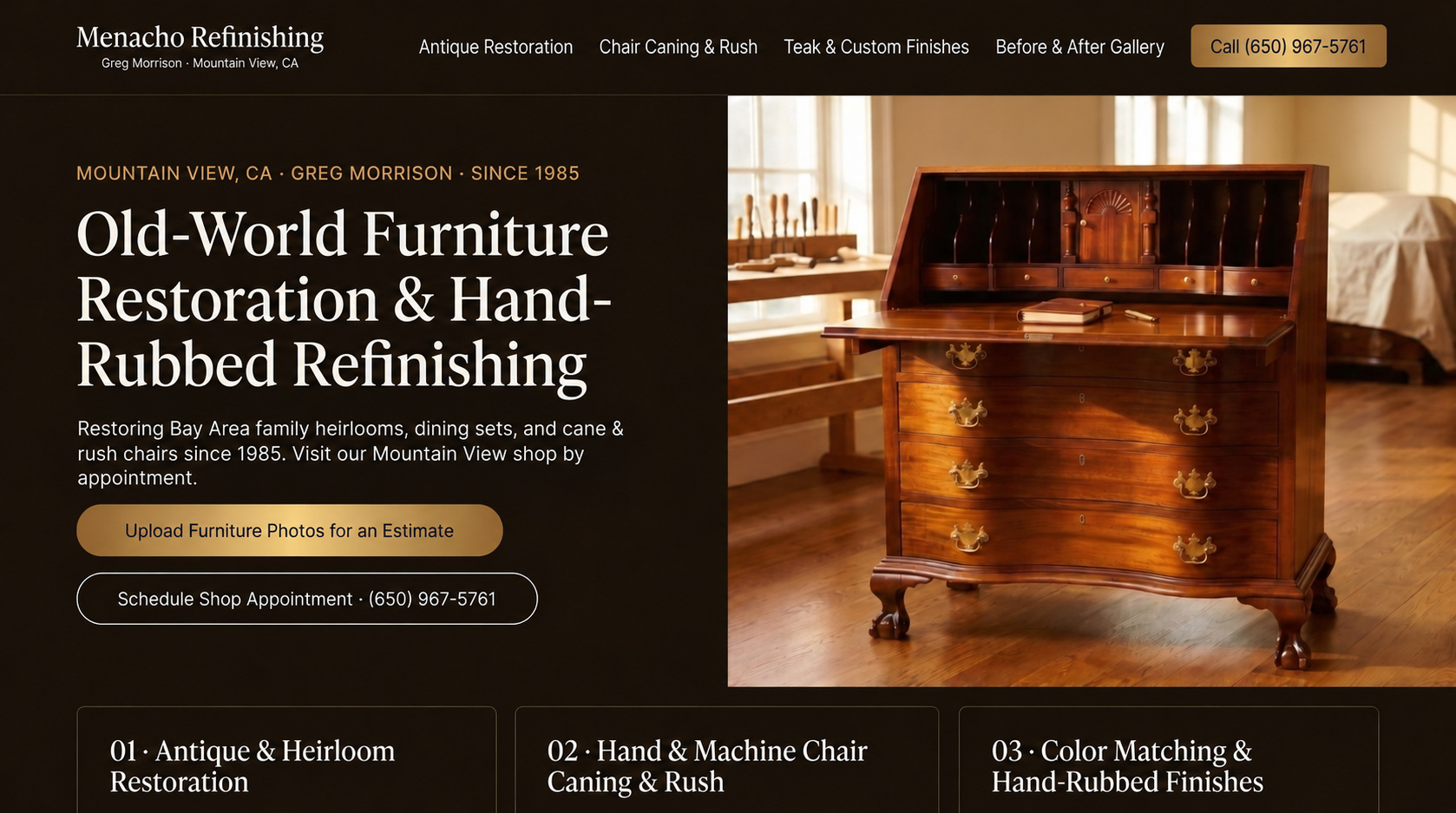 Proposed Menacho Refinishing homepage preview